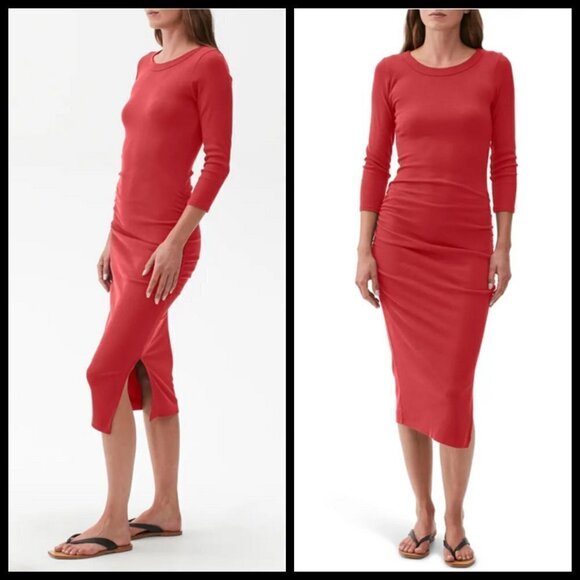 💕MICHAEL STARS💕 Christina Midi Ruched Sheath Dress ~ Heart Red Large L NWT - Picture 4 of 14